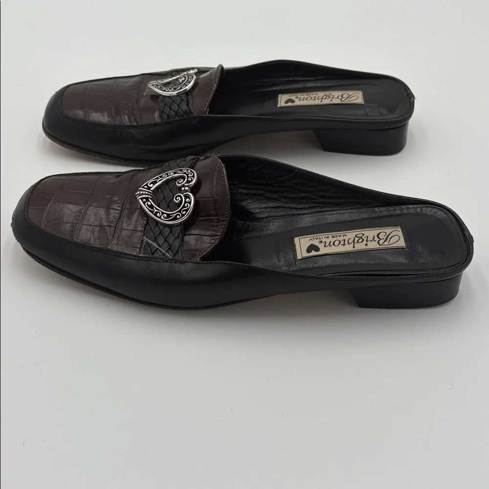 Brighton Women's Jasper Black and Brown Flats Loafers with Heart Detail